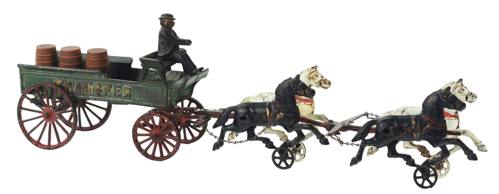 DENT CAST IRON FOUR HORSE DRAWN TRANSFER WAGON. (1 of 2)