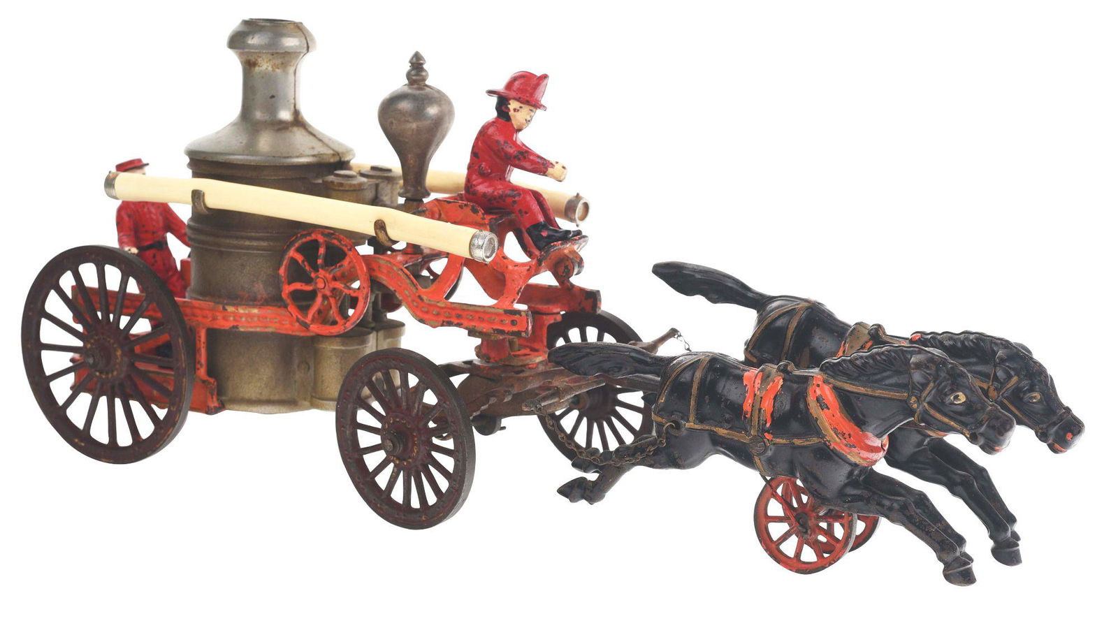 HUBLEY TWO HORSE DRAWN CAST IRON FIRE PUMPER. (1 of 2)