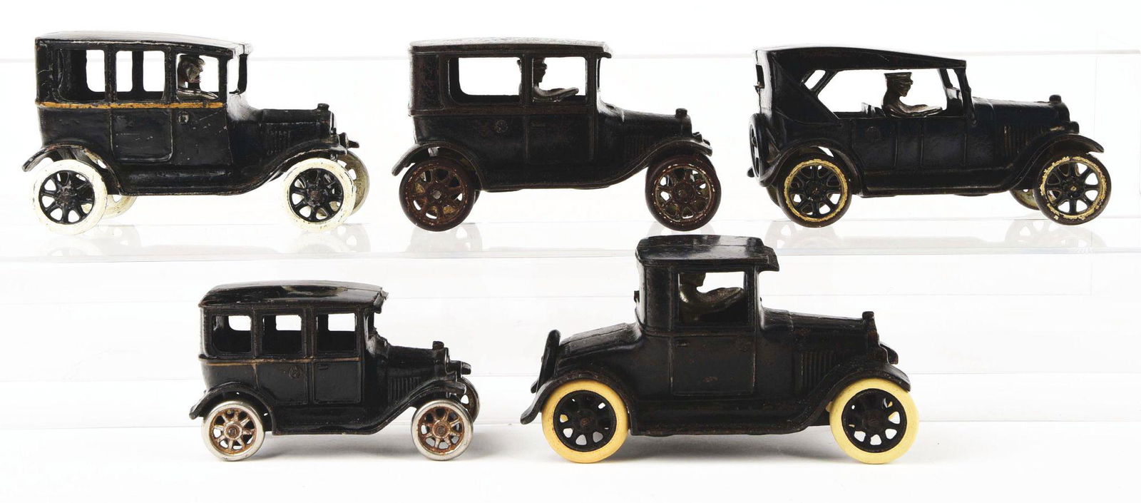 LOT OF 5: CAST-IRON ARCADE AUTOMOBILES. (1 of 2)