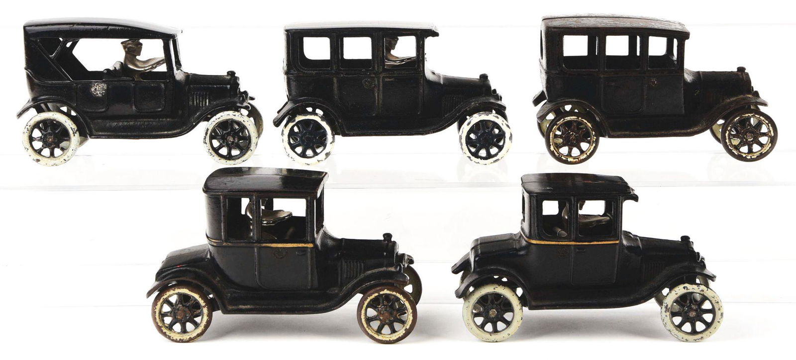 LOT OF 5: CAST-IRON ARCADE AUTOMOBILES. (1 of 2)