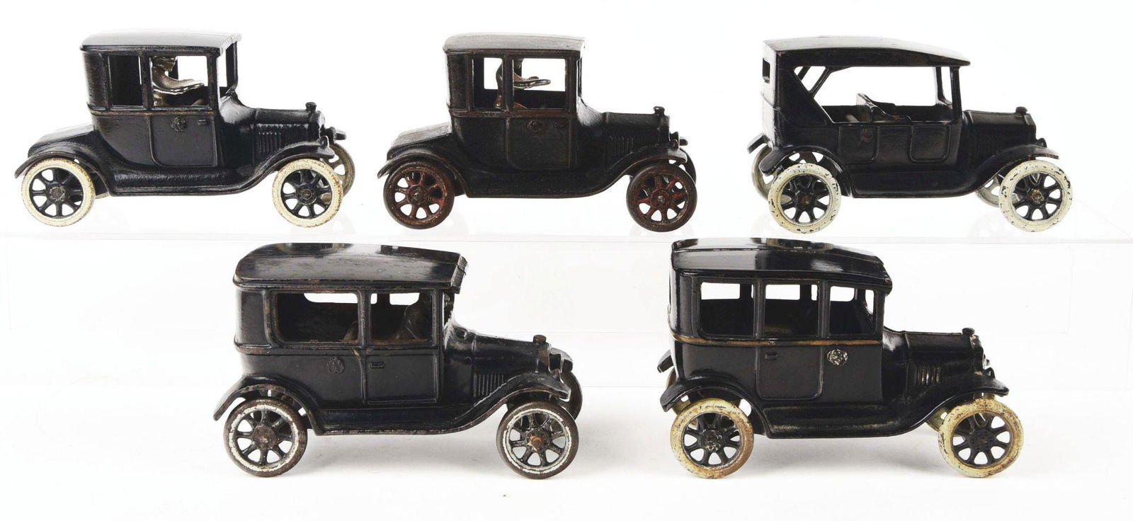 LOT OF 5: CAST-IRON ARCADE AUTOMOBILES. (1 of 2)