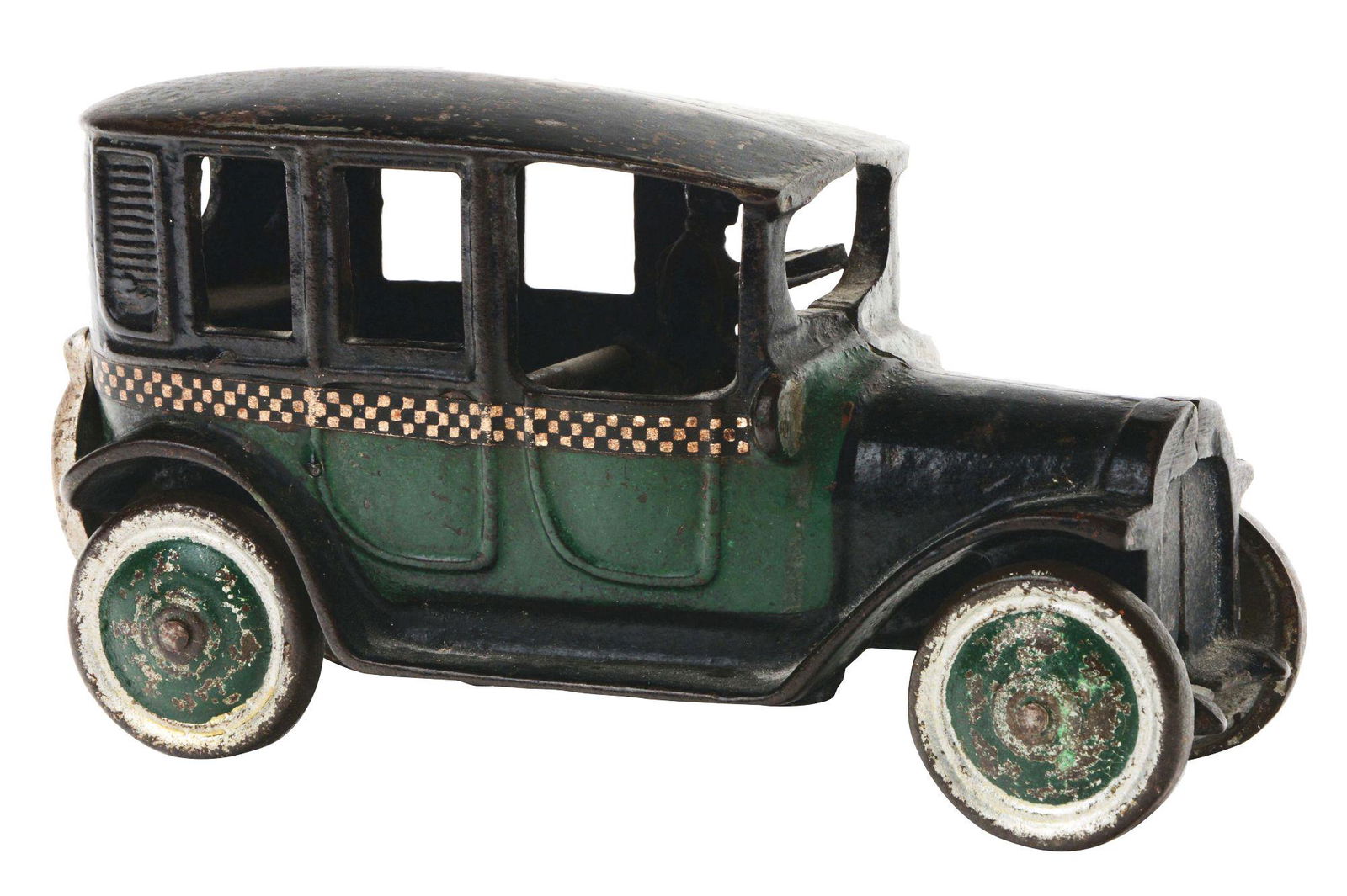 SCARCE CAST-IRON AMERICAN MADE TAXI TOY. (1 of 3)