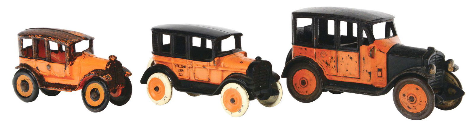LOT OF 3: AMERICAN MADE CAST-IRON TAXI TOYS. (1 of 3)