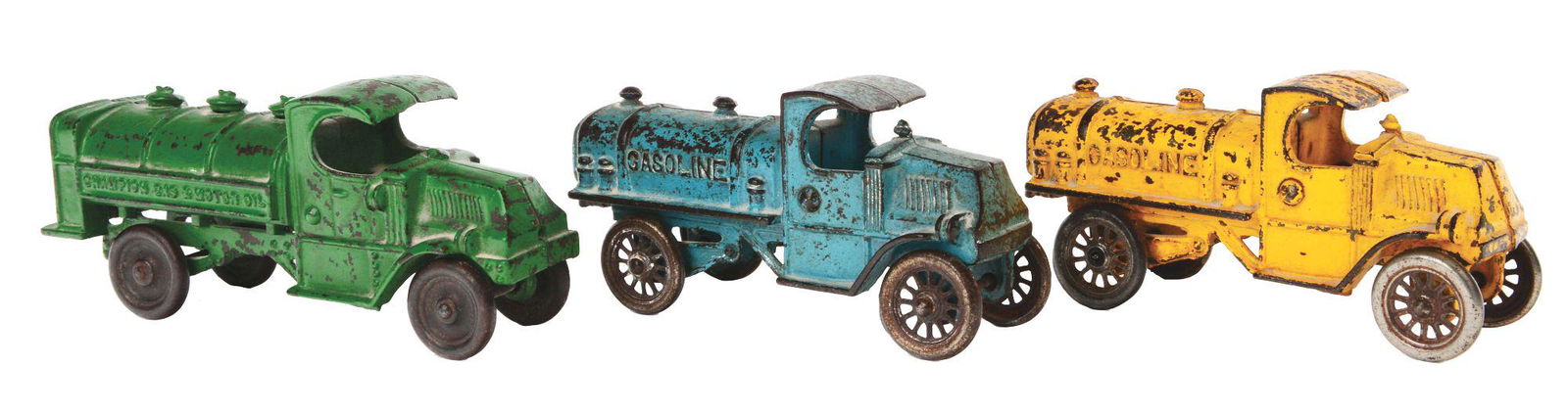 LOT OF 3: AMERICAN MADE CAST-IRON GASOLINE TRUCKS. (1 of 3)
