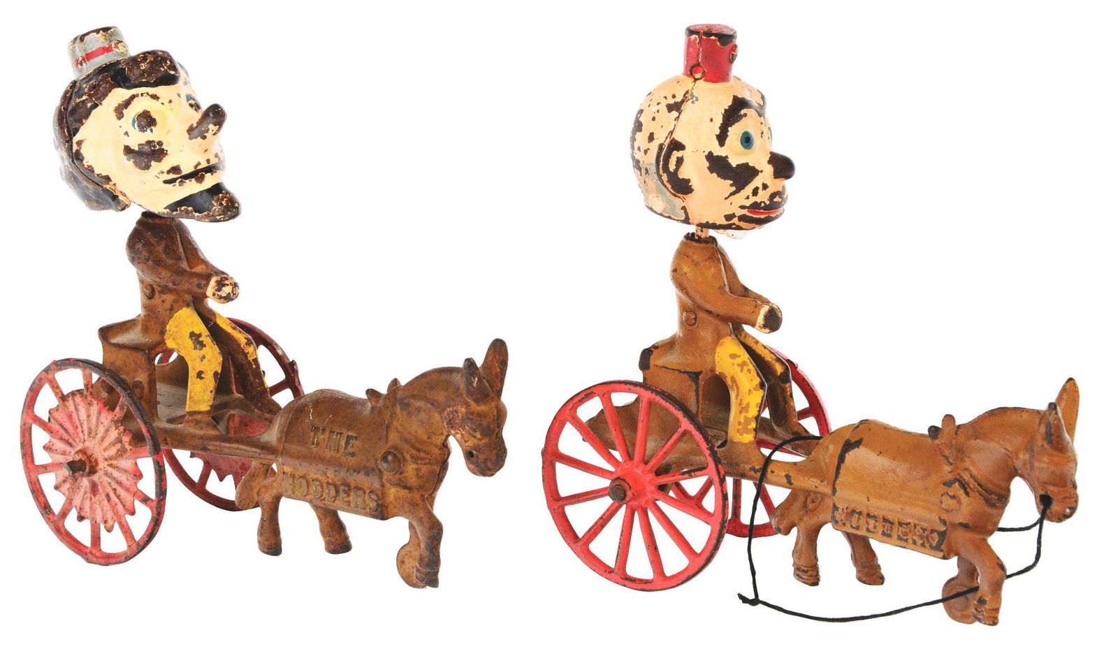 LOT OF TWO KENTON CAST IRON DONKEY DRAWN NODDER TOYS. (1 of 4)