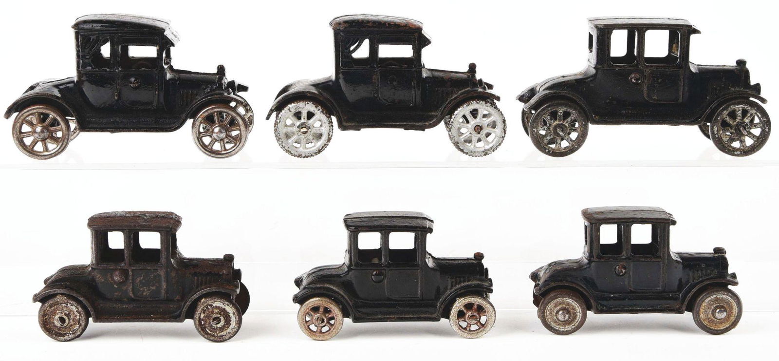 LOT OF 6: CAST-IRON AMERICAN MADE AUTOMOBILE TOYS. (1 of 2)