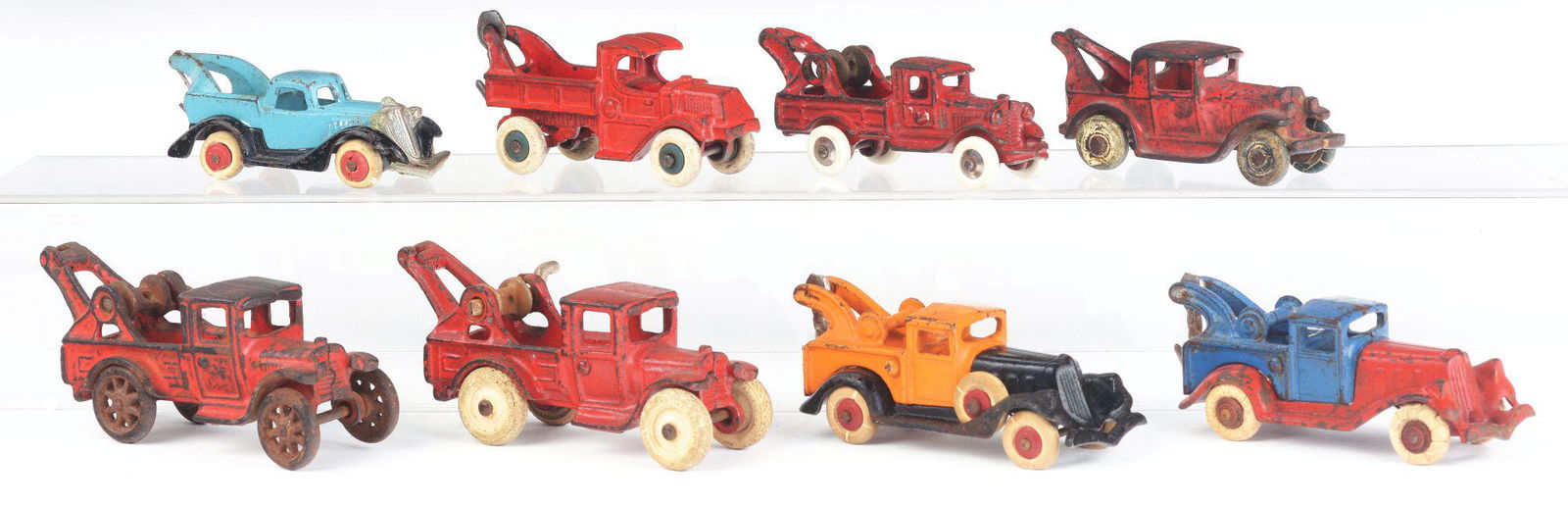 LOT OF 8: CAST-IRON AMERICAN MADE TOW TRUCKS. (1 of 2)