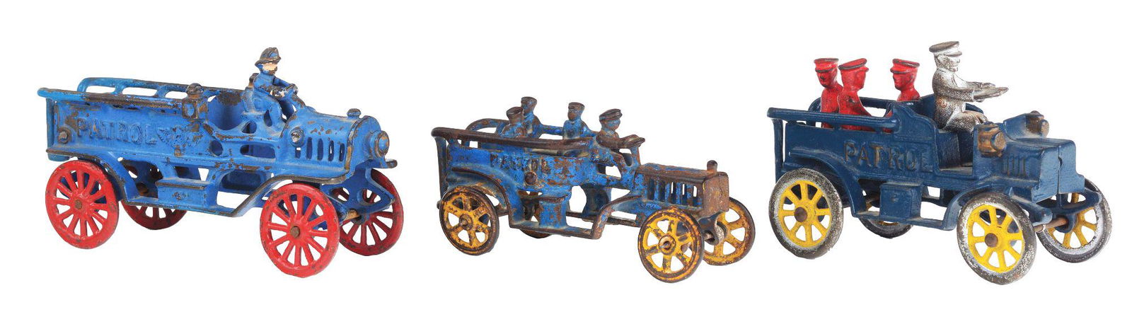 LOT OF 3: CAST-IRON AMERICAN MADE PATROL TRUCKS. (1 of 2)