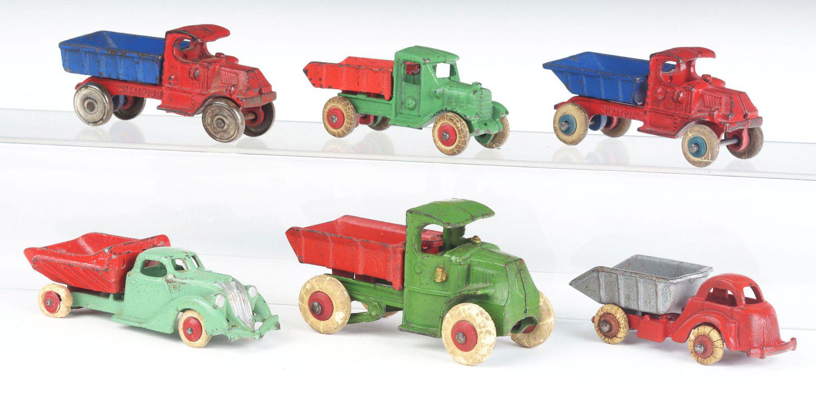 LOT OF 6: AMERICAN MADE CAST-IRON DUMP TRUCKS. (1 of 2)