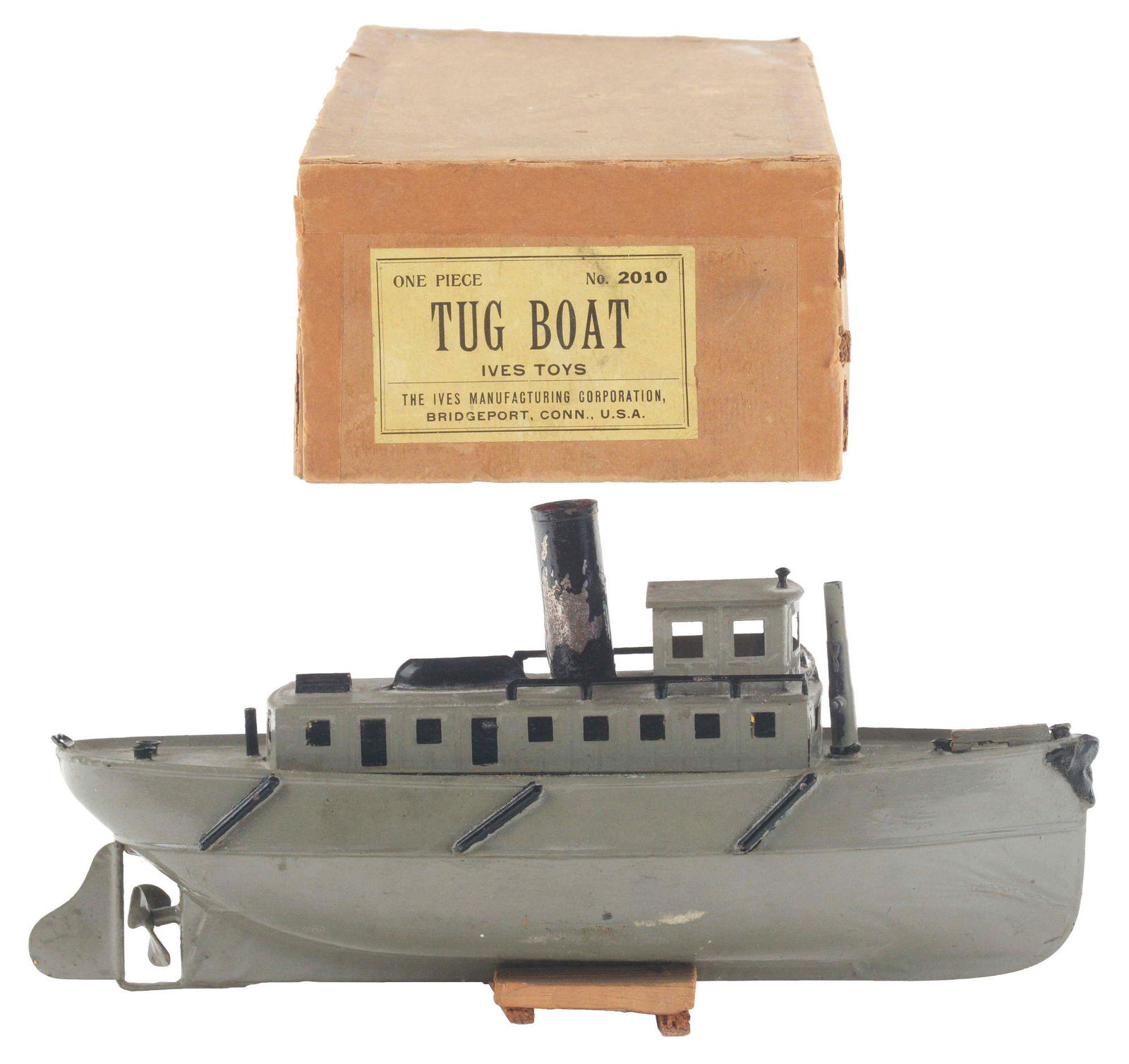 EARLY IVES PRE-WAR HAND-PAINTED CLOCKWORK TUG BOAT IN (1 of 2)