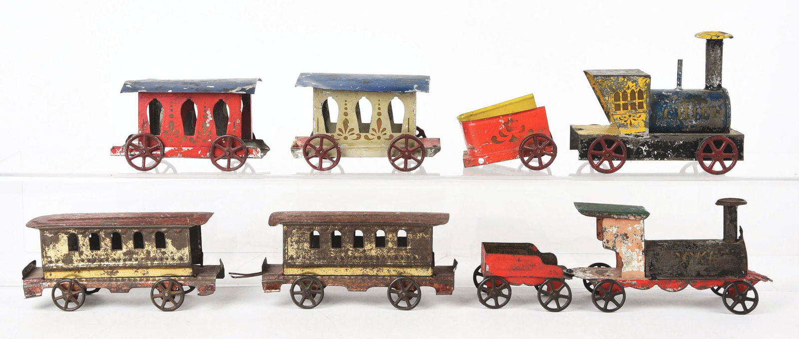 LOT OF 2: EARLY AMERICAN TIN PASSENGER TRAINS. (1 of 2)