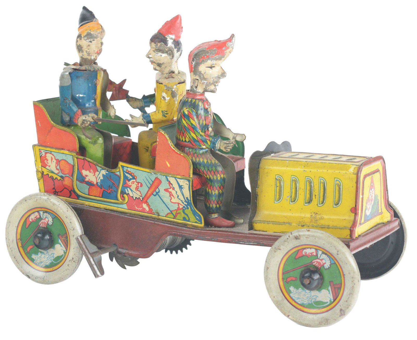 GERMAN TIN-LITHO WIND-UP HANS EBERL TA-RA-RA BUMM CAR. (1 of 3)