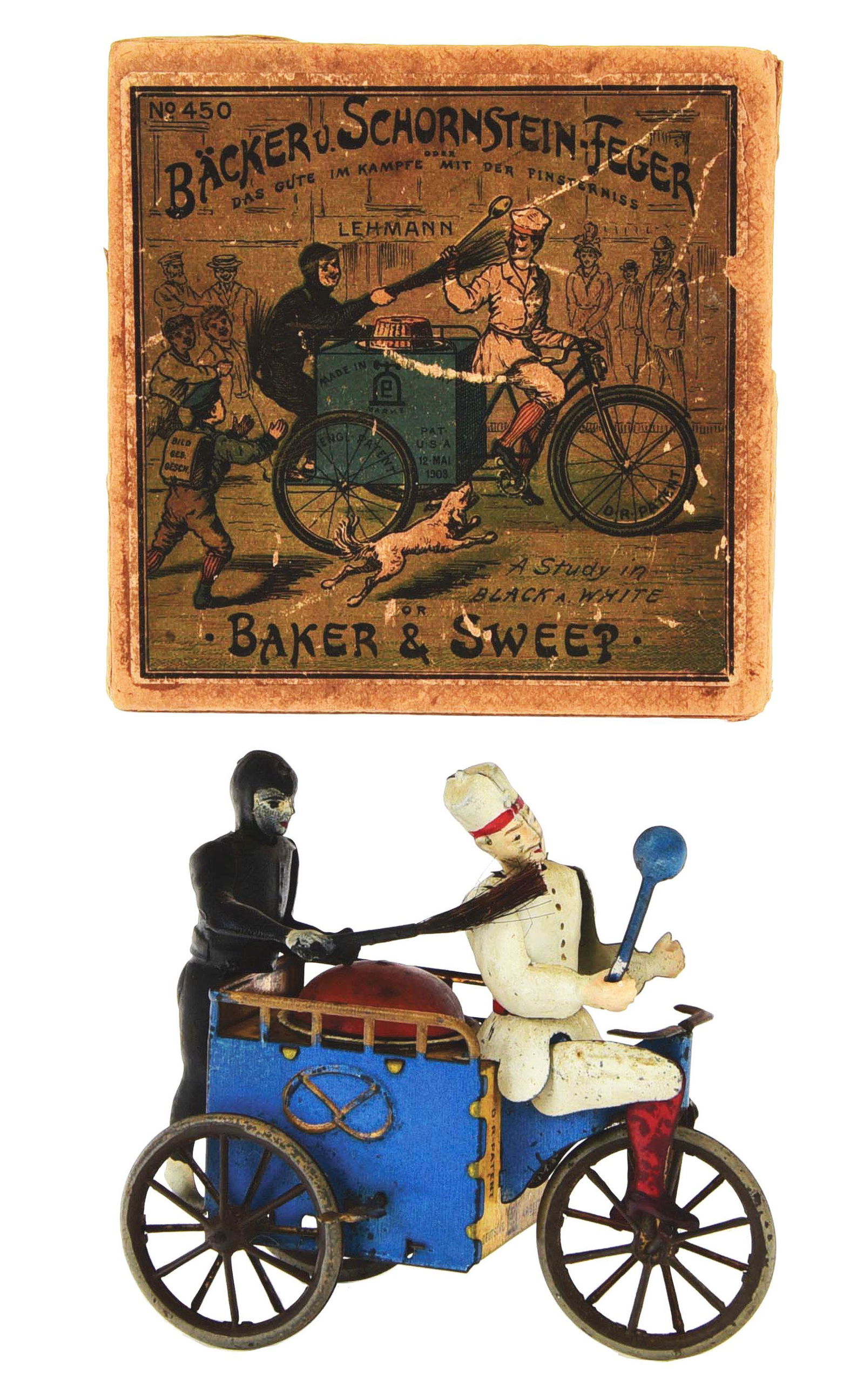 GERMAN LEHMANN TIN-LITHO WIND-UP BAKER AND CHIMNEY (1 of 4)