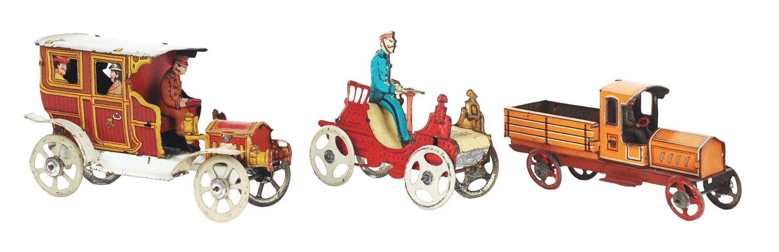 LOT OF 3: GERMAN TIN-LITHO PENNY TOYS. (1 of 2)