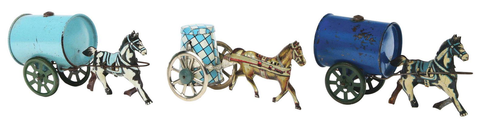 LOT OF 3: EARLY ITALIAN TIN-LITHO HORSE-DRAWN PENNY (1 of 3)
