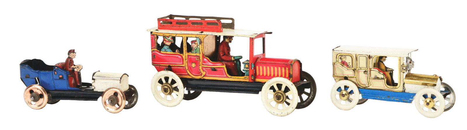 LOT OF 3: GERMAN TIN-LITHO PENNY TOY AUTOS. (1 of 3)