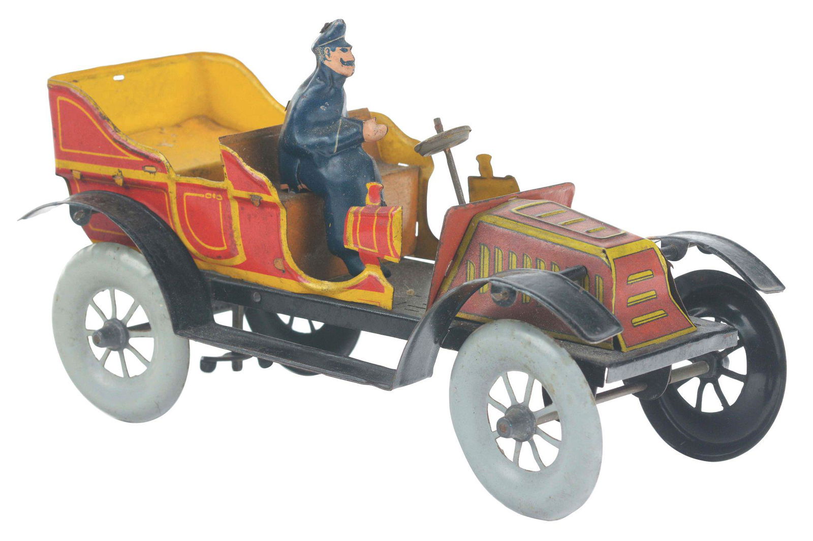GERMAN TIN-LITHO WIND-UP TOY LIMOUSINE CAR WITH DRIVER. (1 of 3)