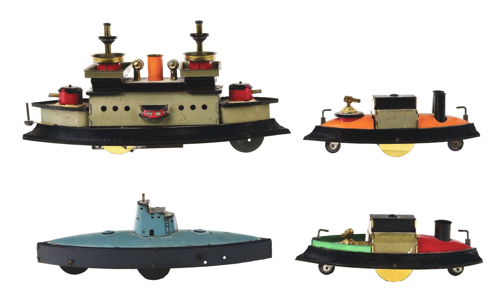 LOT OF 4: GERMAN TIN-LITHO HESS BOATS. (1 of 2)