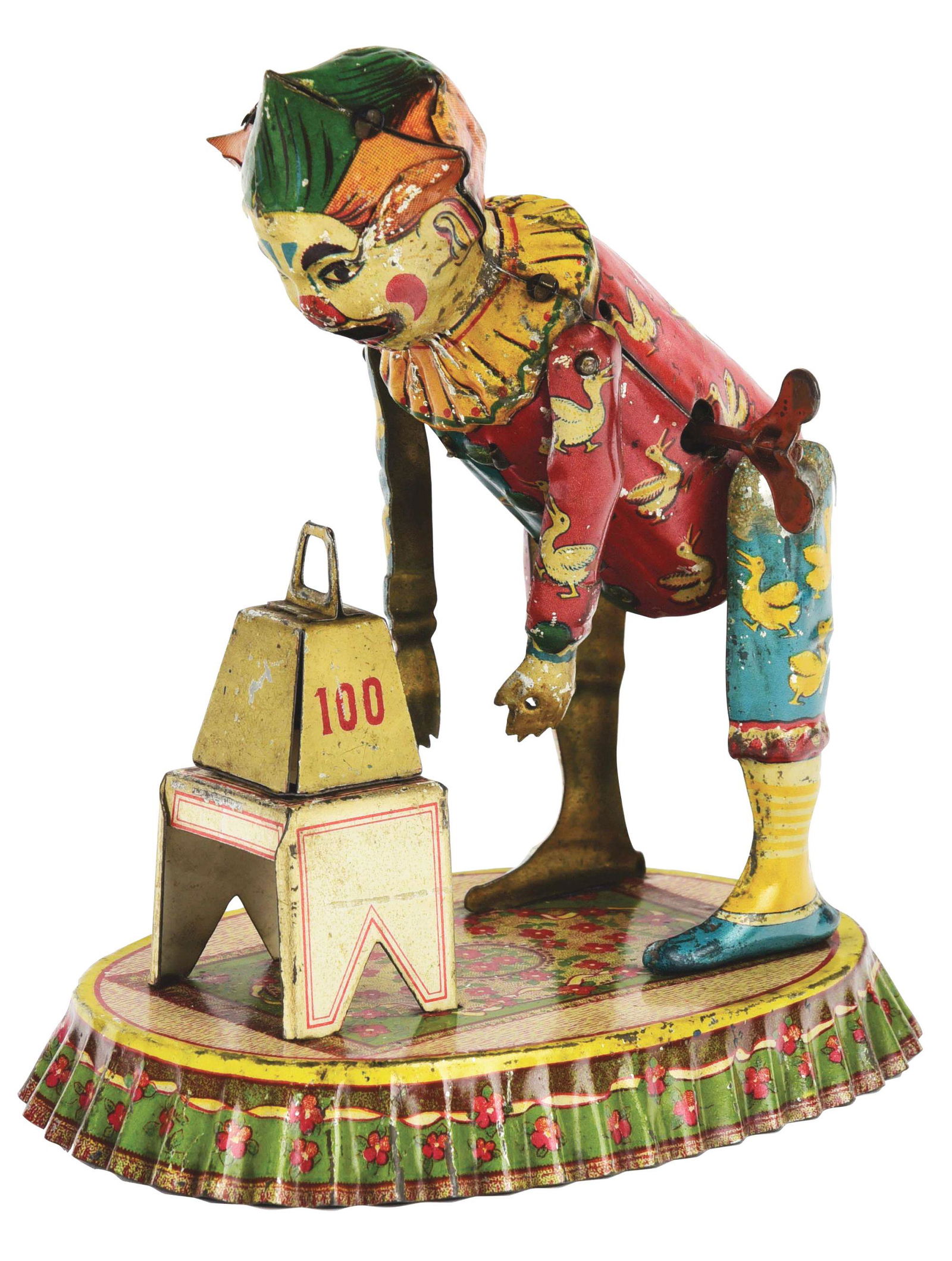 GERMAN TIN-LITHO WIND-UP STRONGMAN CLOWN WEIGHTLIFTER (1 of 4)