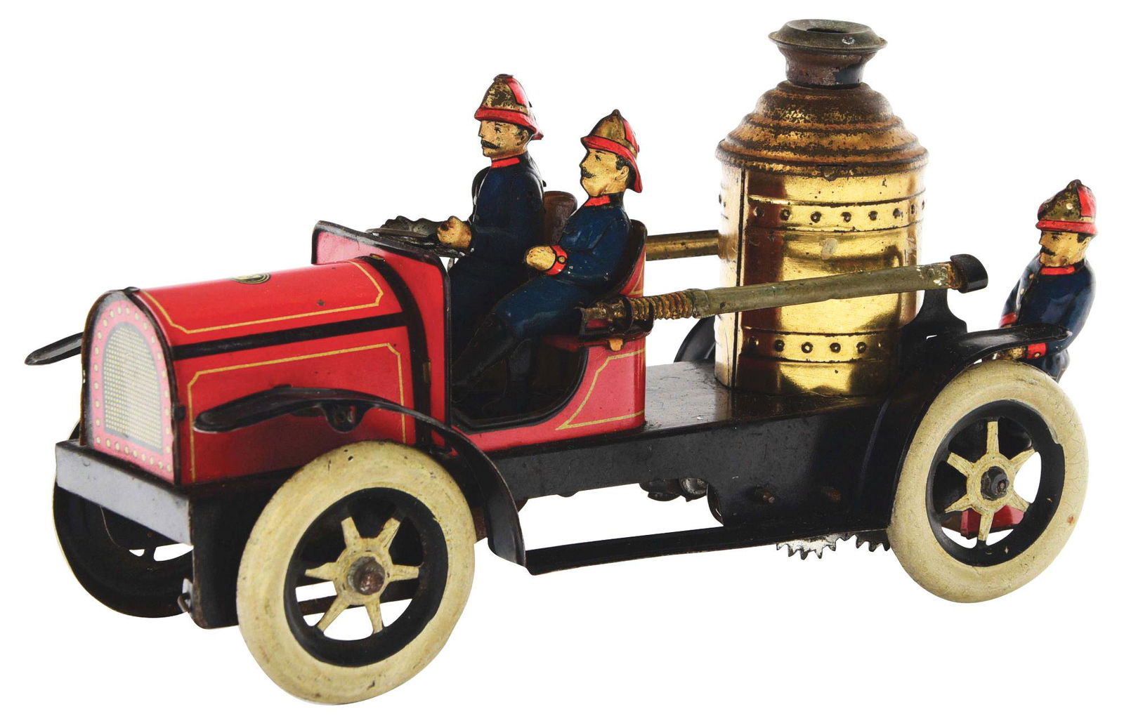 GERMAN TIN-LITHO WIND-UP GUNTERMAN FIRE PUMPER TOY. (1 of 4)