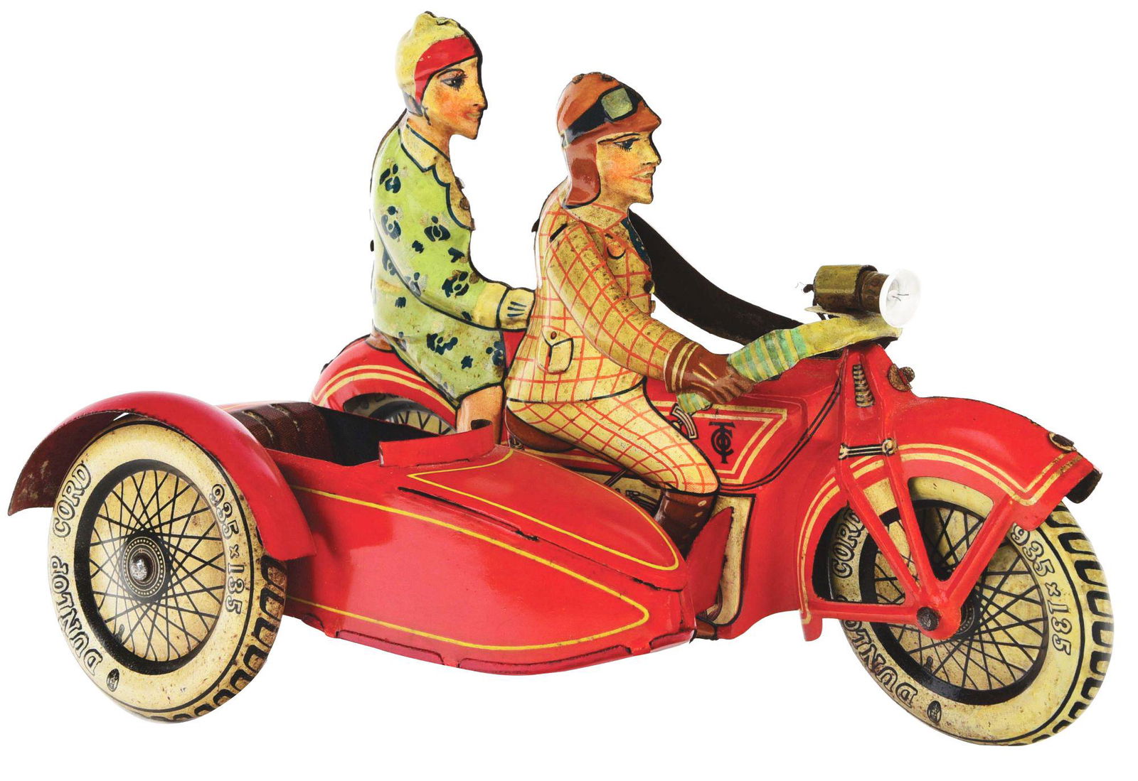 GERMAN TIN-LITHO TIPPCO MOTORCYCLE WITH SIDE CAR. (1 of 4)