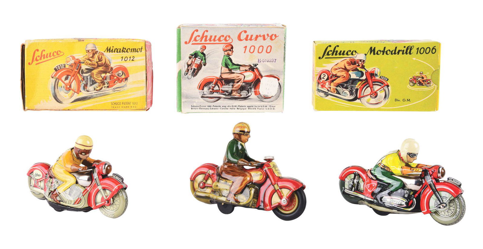 LOT OF 3: GERMAN POST-WAR TIN-LITHO WIND-UP MOTORCYCLE (1 of 4)