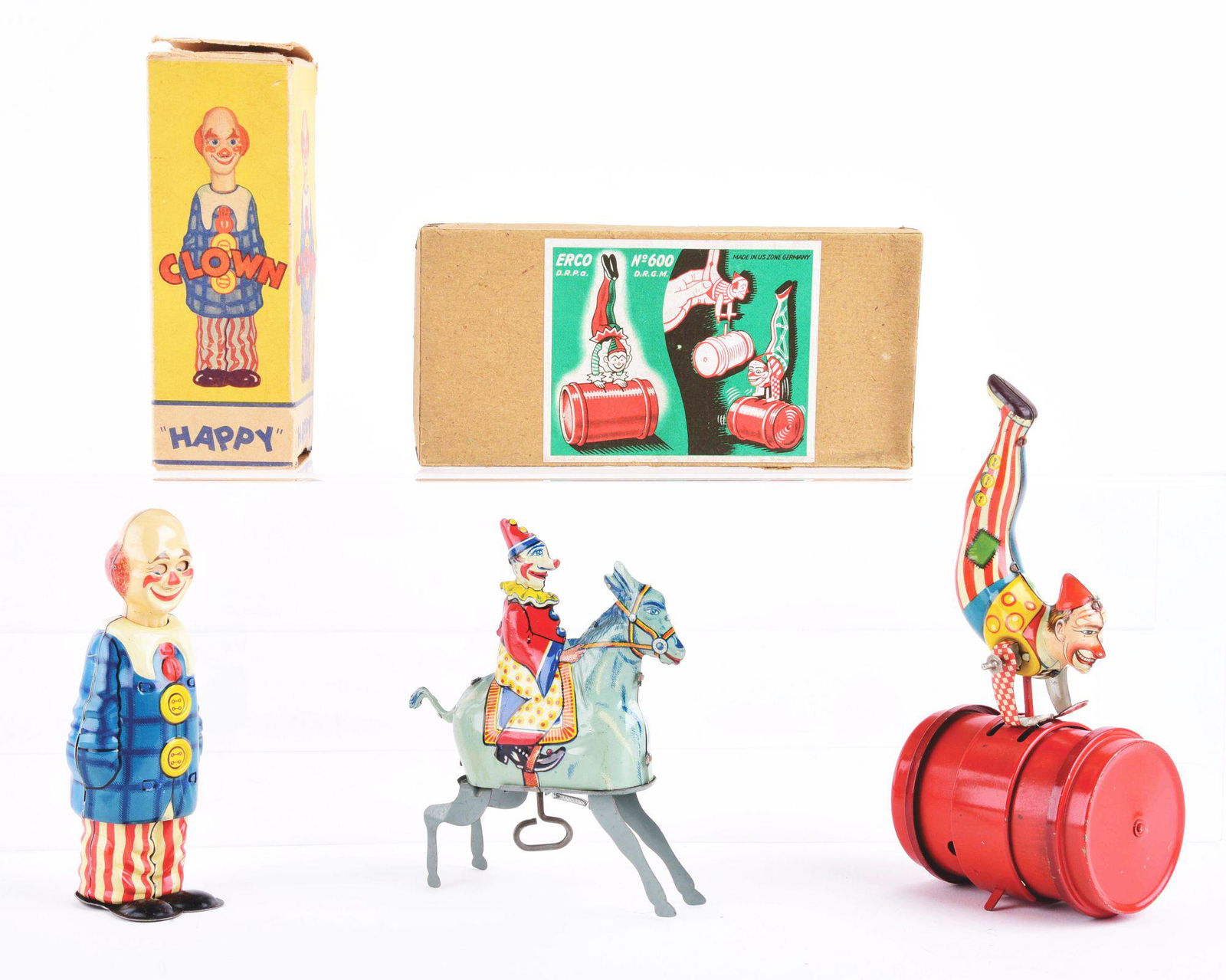 LOT OF 3: GERMAN TIN-LITHO WIND-UP CLOWN TOYS. (1 of 4)