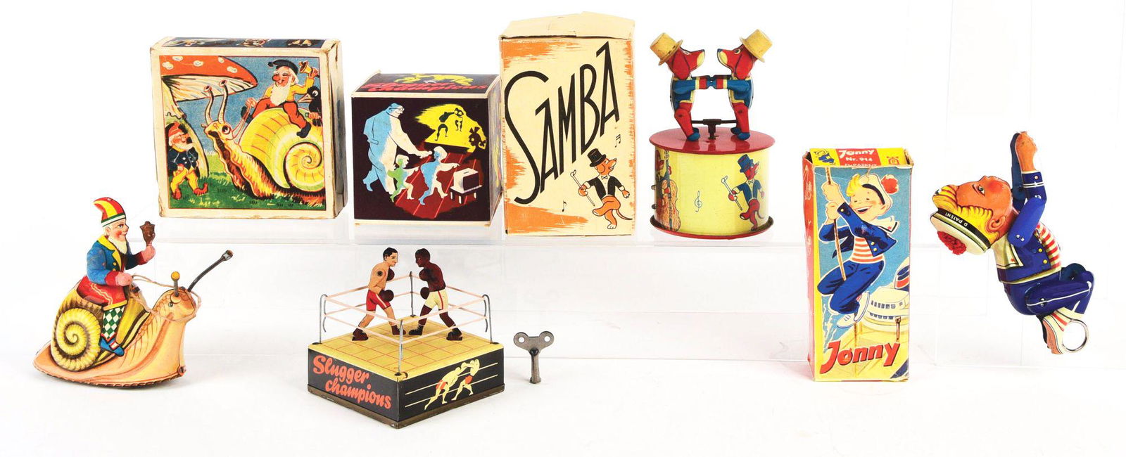 LOT OF 4: GERMAN TIN-LITHO POSTWAR FIGURAL TOYS, ALL IN (1 of 2)