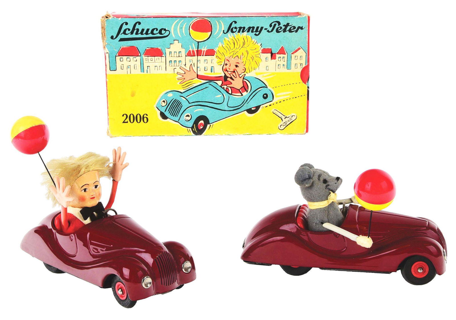 LOT OF 2 GERMAN SCHUCO FIGURES IN CARS HOLDING (1 of 3)