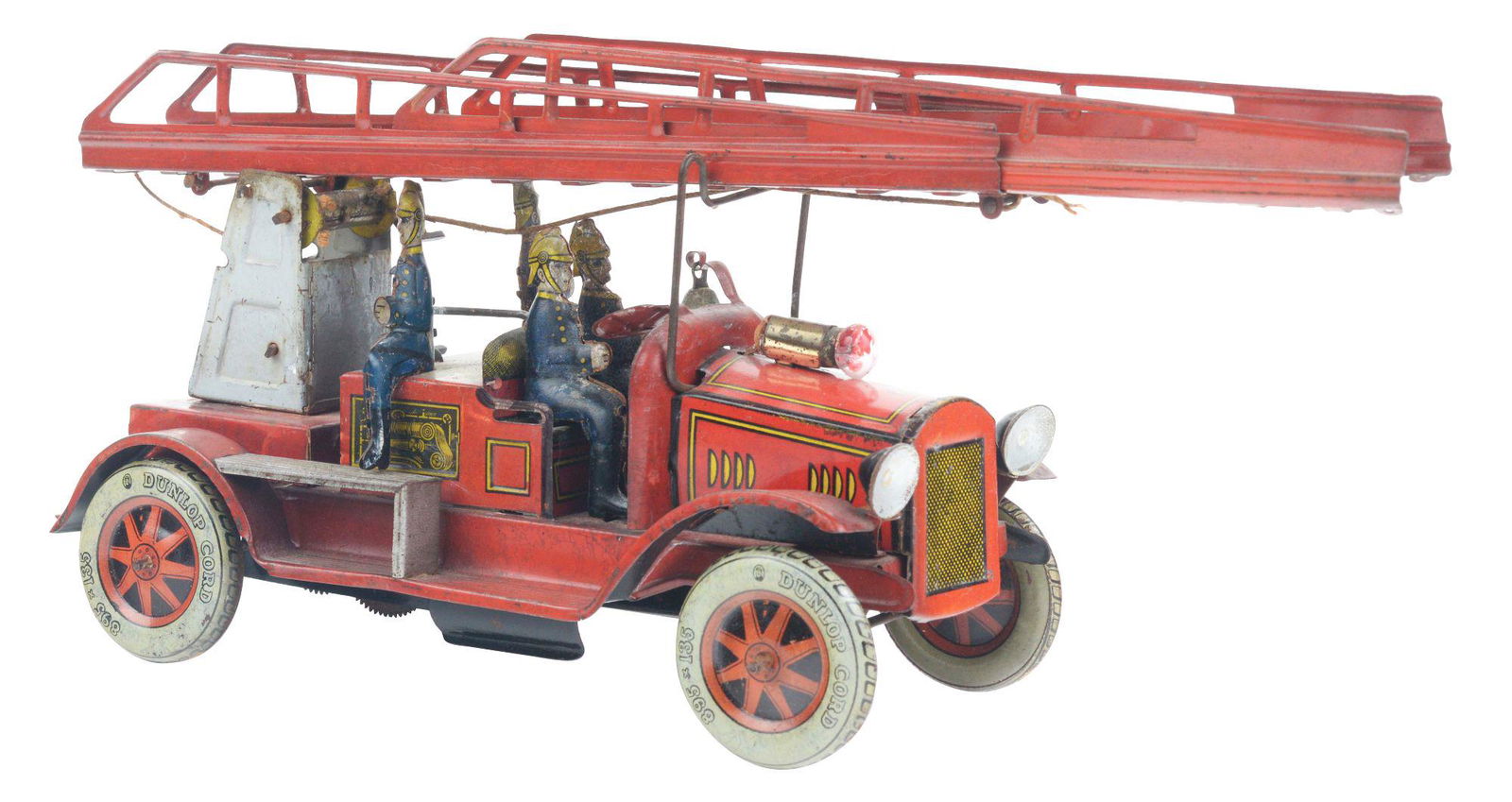 GERMAN TIPPCO TIN-LITHO WIND-UP FIRE LADDER TRUCK TOY. (1 of 3)