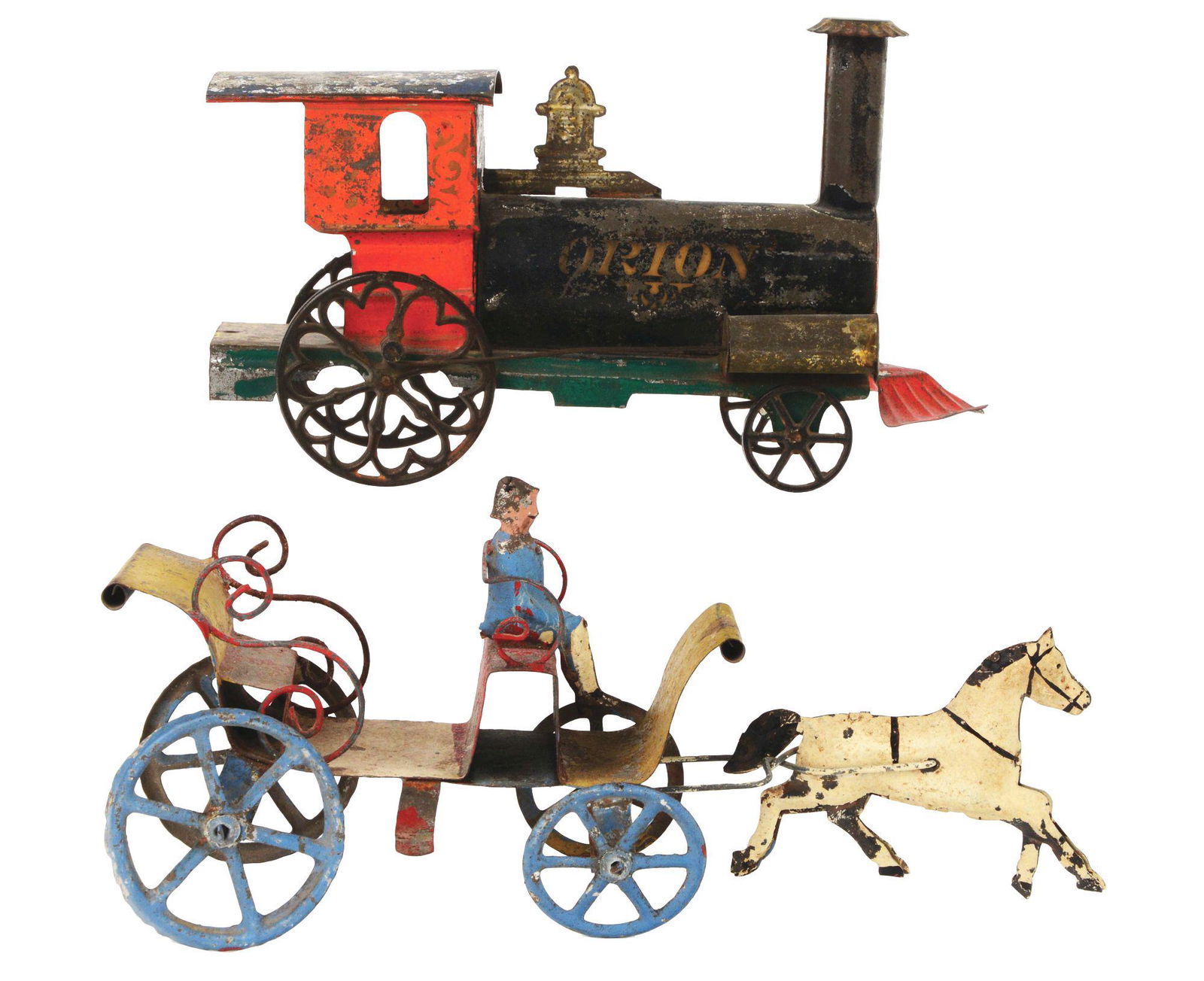 LOT OF 2: EARLY AMERICAN TIN AND EUROPEAN VEHICLE TOYS. (1 of 4)