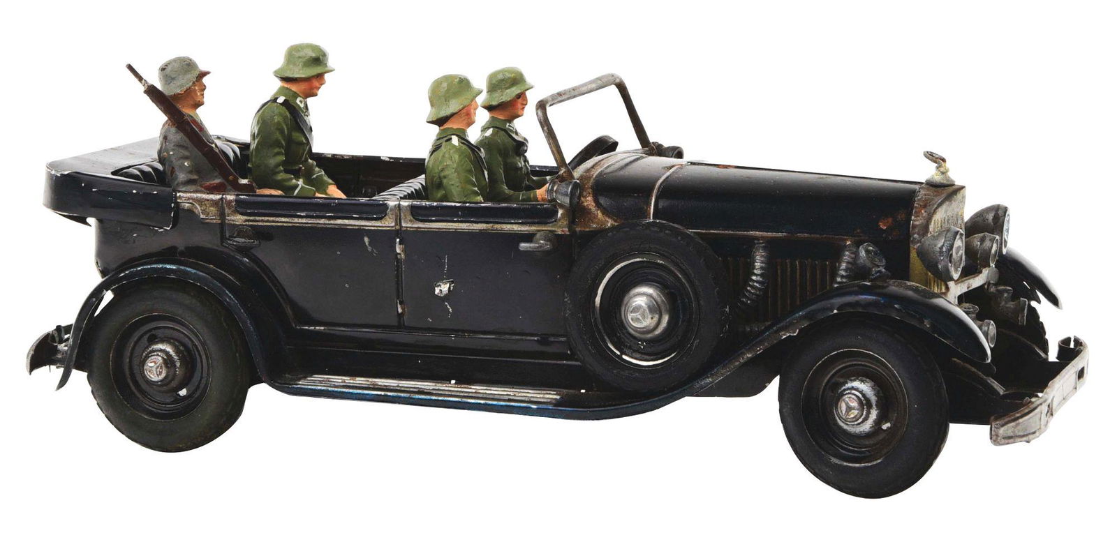 GERMAN TIN-LITHO CLOCKWORK MERCEDES STAFF CAR. (1 of 4)