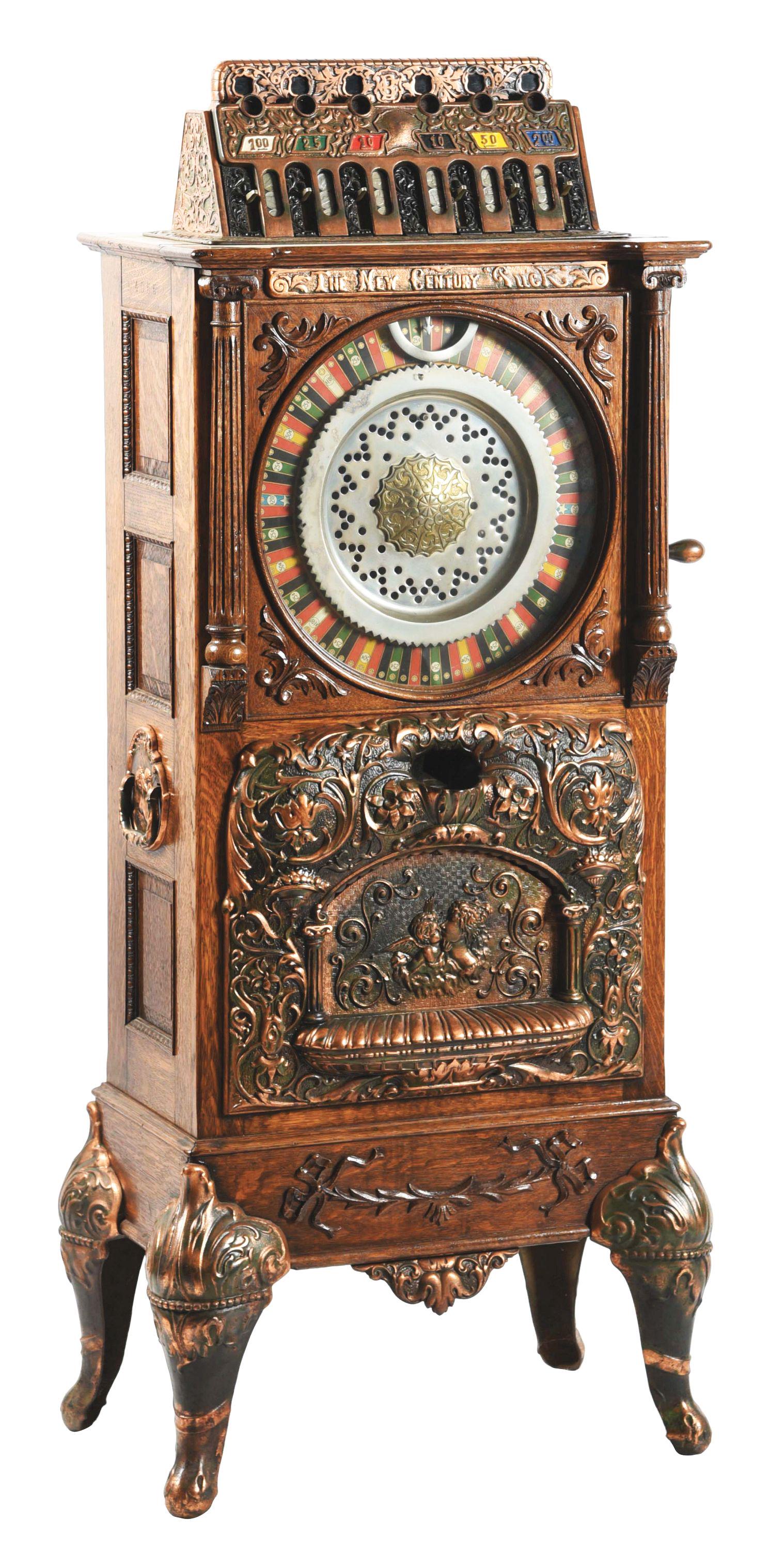 5¢ CAILLE BROS NEW CENTURY PUCK UPRIGHT SLOT MACHINE. (1 of 9)