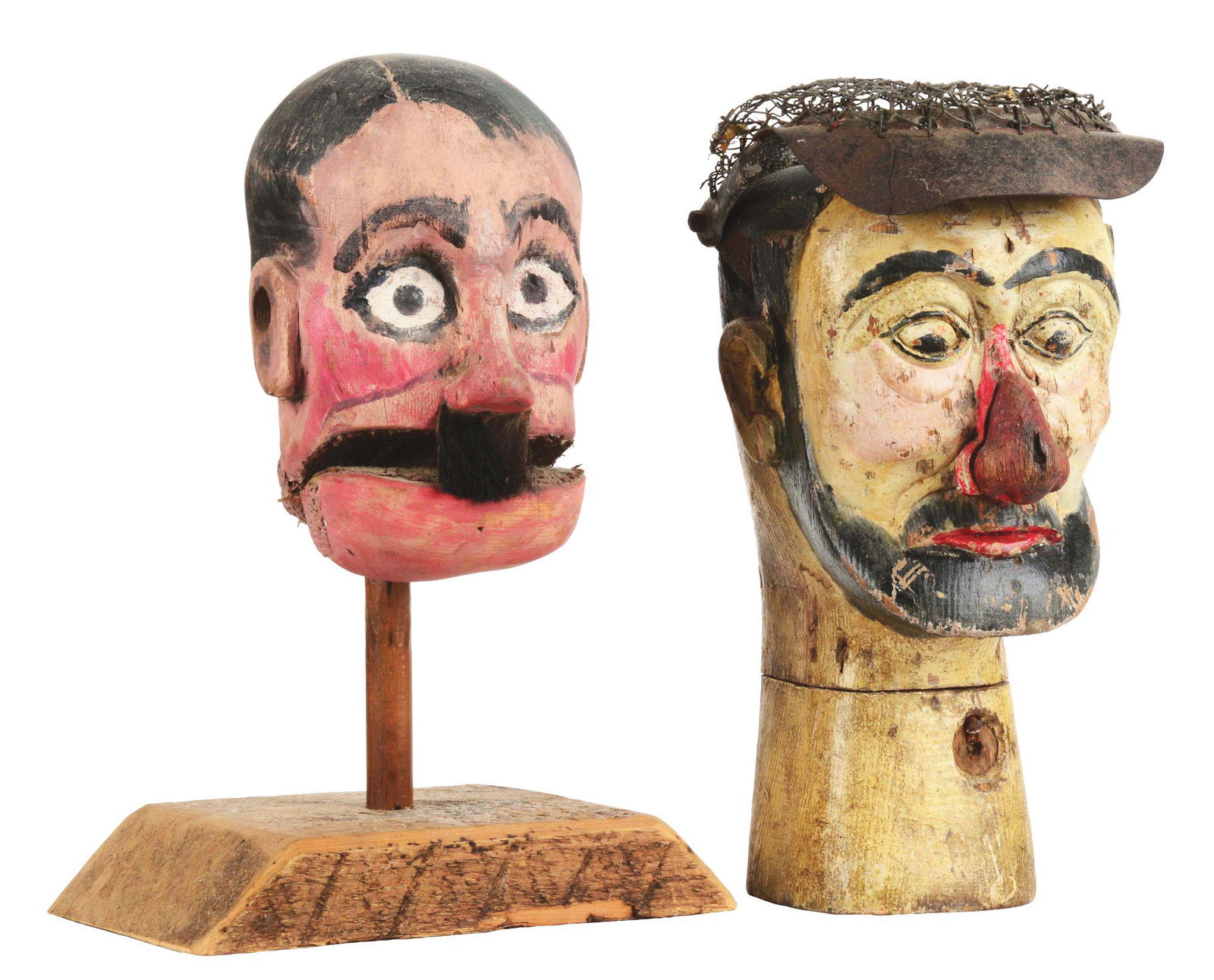 LOT OF 2: EARLY HAND-PAINTED CARNIVAL HEADS. (1 of 6)