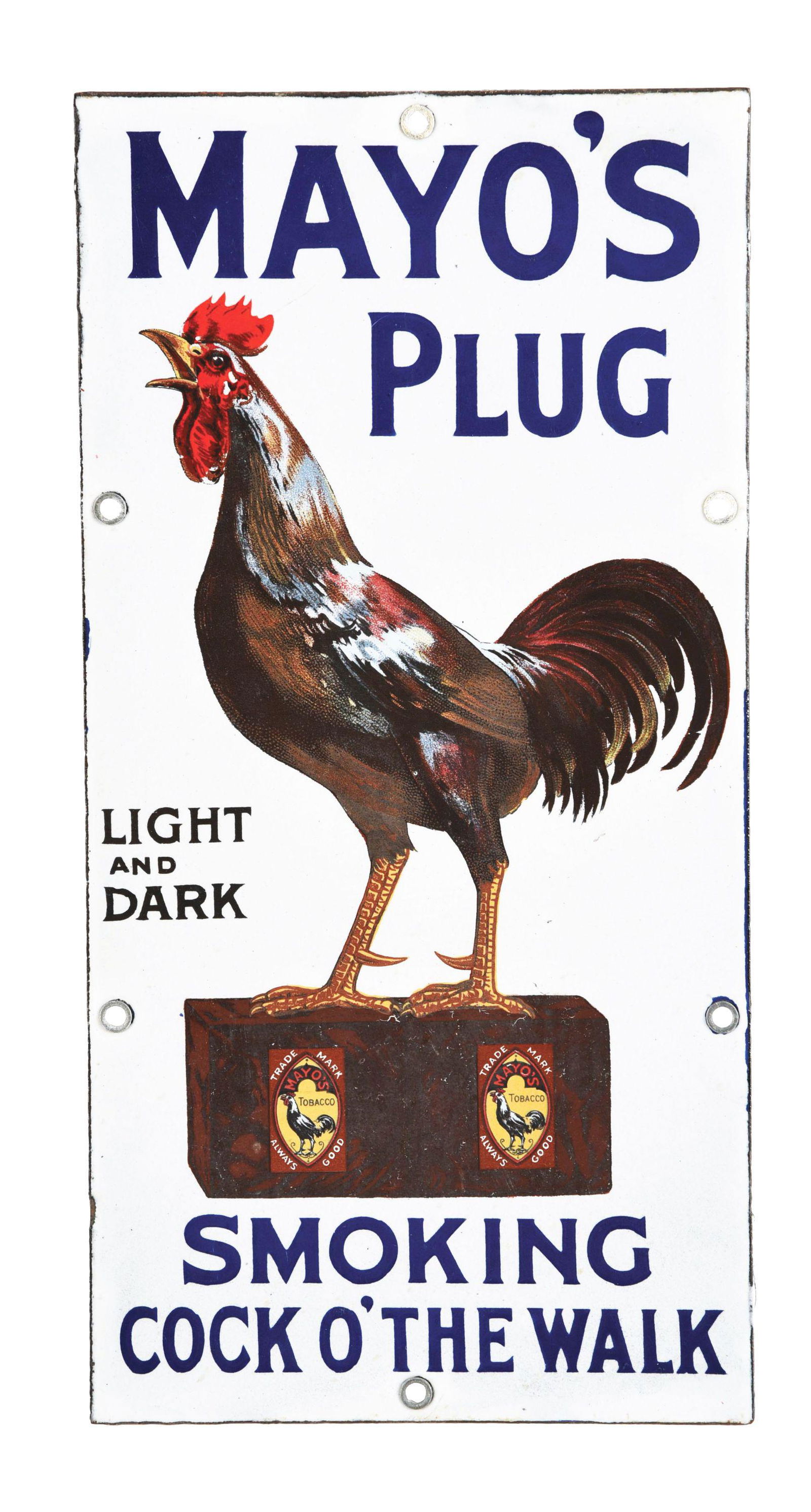 COCK-OF-THE-WALK MAYO'S PLUG PORCELAIN SIGN. (1 of 2)
