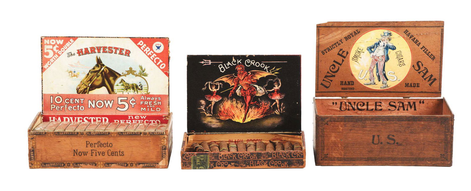 LOT OF 3: VERY RARE WOODEN CIGAR BOXES. (1 of 2)