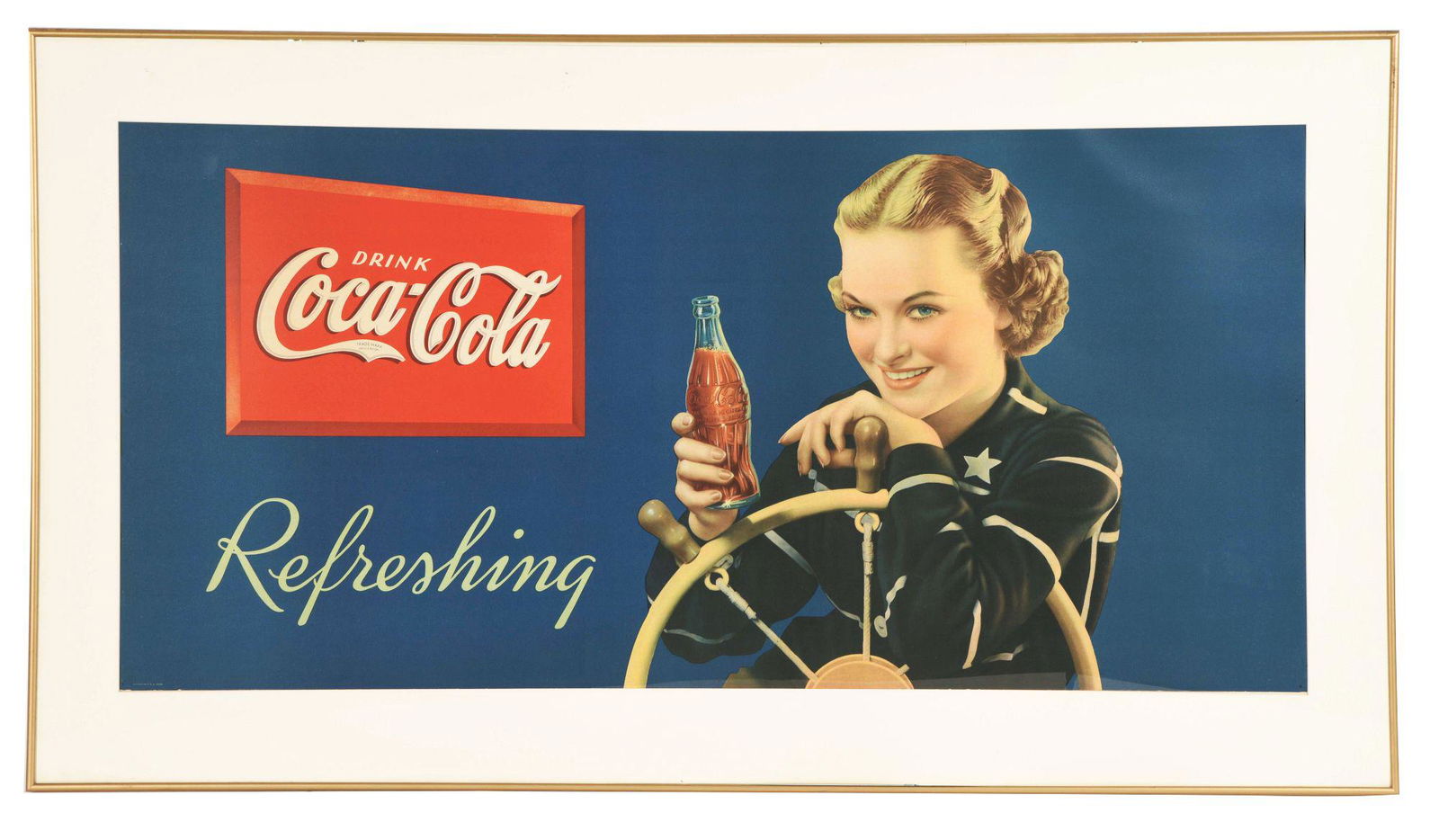 1936 COCA-COLA FRAMED SAILOR GIRL POSTER. (1 of 3)