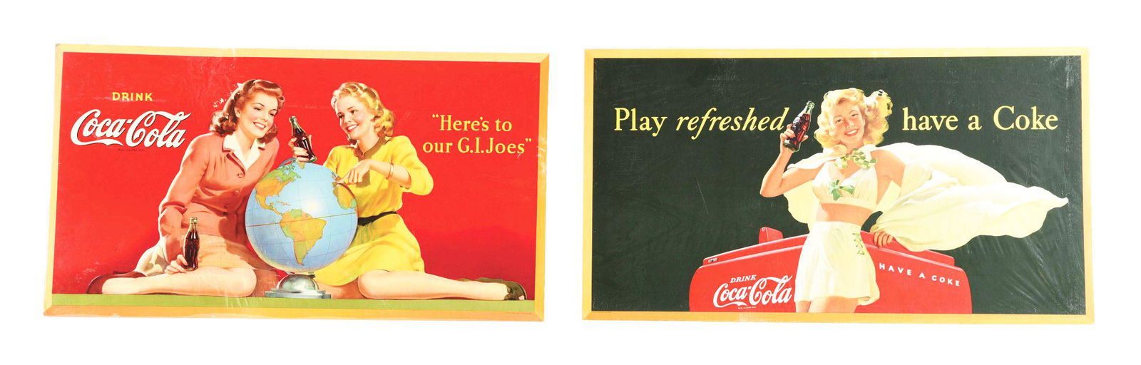 LOT OF 2: 1940'S CARDBOARD COCA-COLA ADVERTISING SIGNS. (1 of 1)