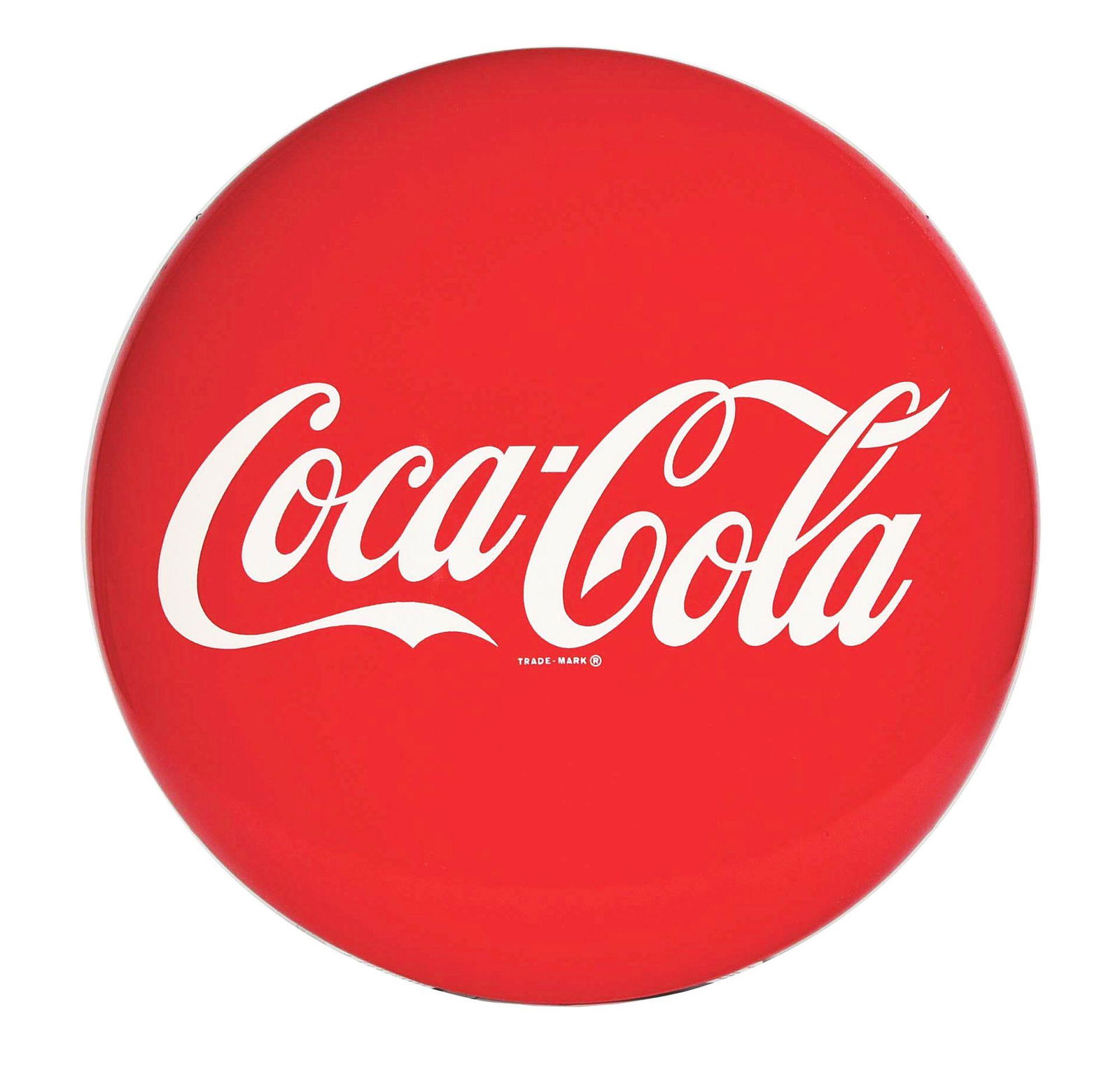 TIN COCA-COLA BUTTON SIGN. (1 of 2)