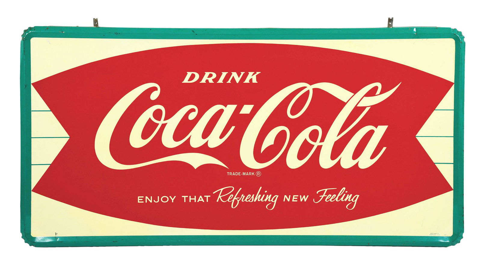 OVER-SIZED SELF FRAMED COCA-COLA FISHTAIL LOGO SIGN. (1 of 3)