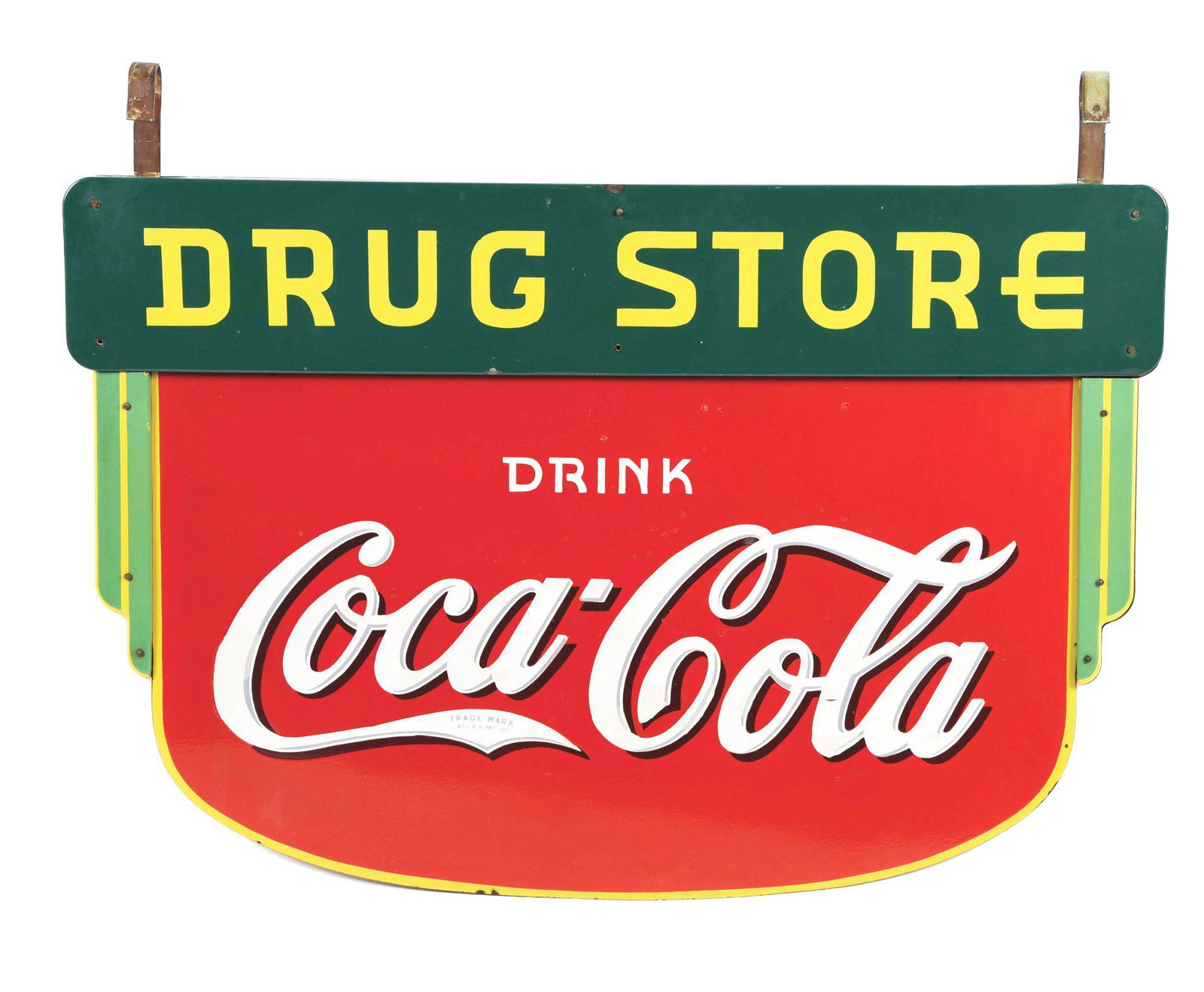 DRINK COCA-COLA DOUBLE-SIDED PORCELAIN DRUG STORE SIGN. (1 of 2)