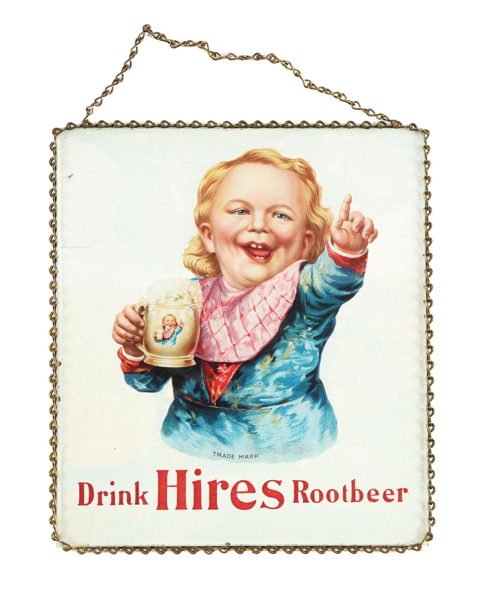 ORIGINAL REVERSE GLASS HIRES ROOT BEER SIGN. (1 of 2)