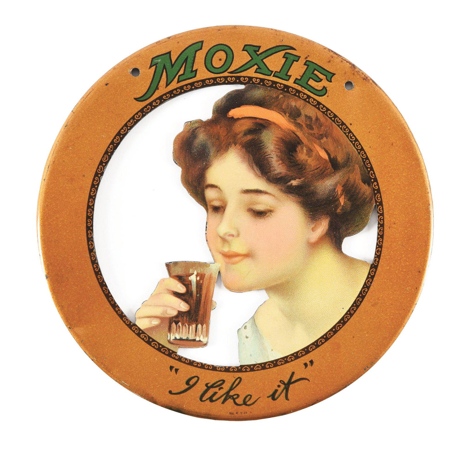 MOXIE SODA DIE CUT TIN SIGN. (1 of 2)