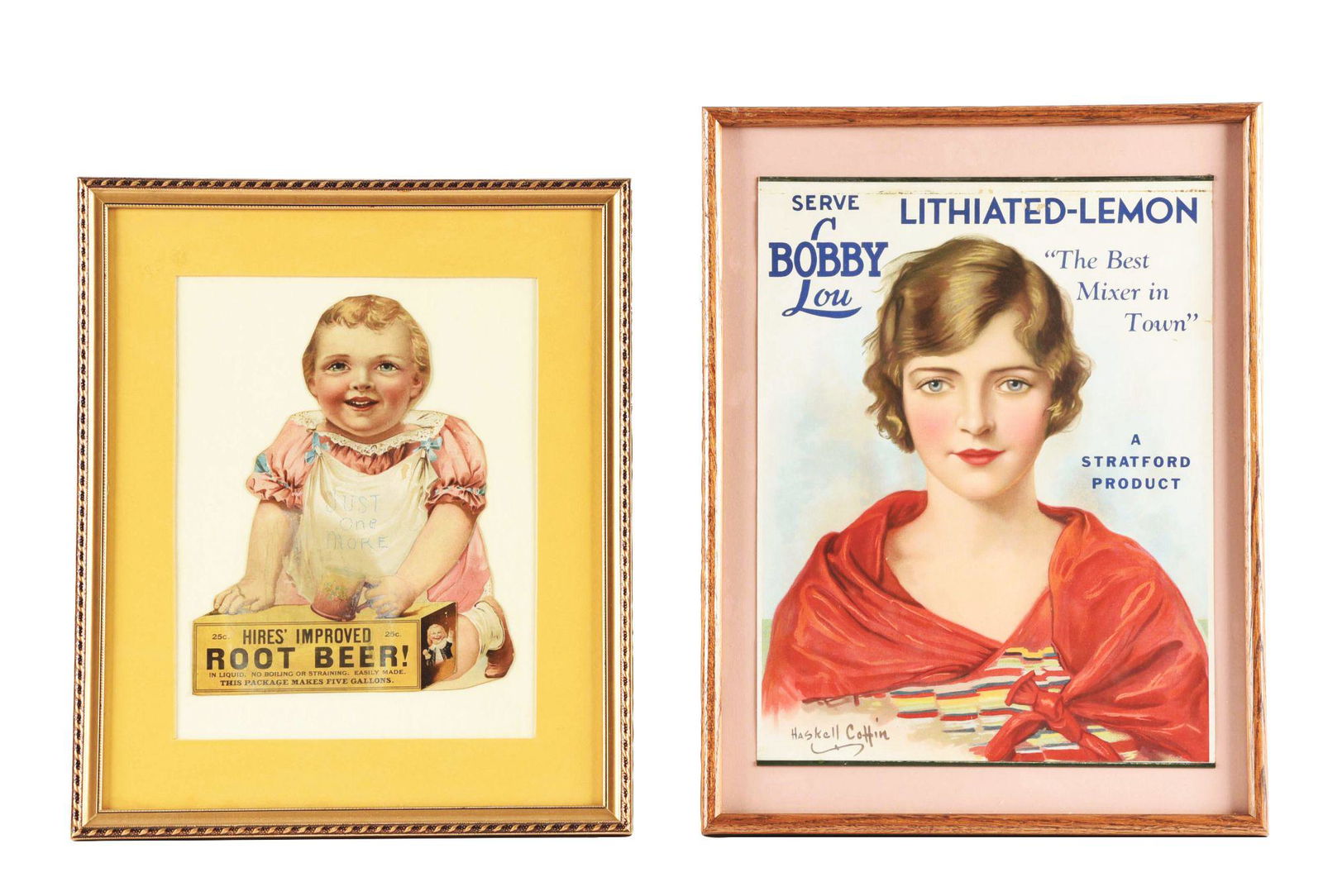 LOT OF 2: FRAMED SODA SIGNS, HIRES ROOT BEER & BOBBY (1 of 2)