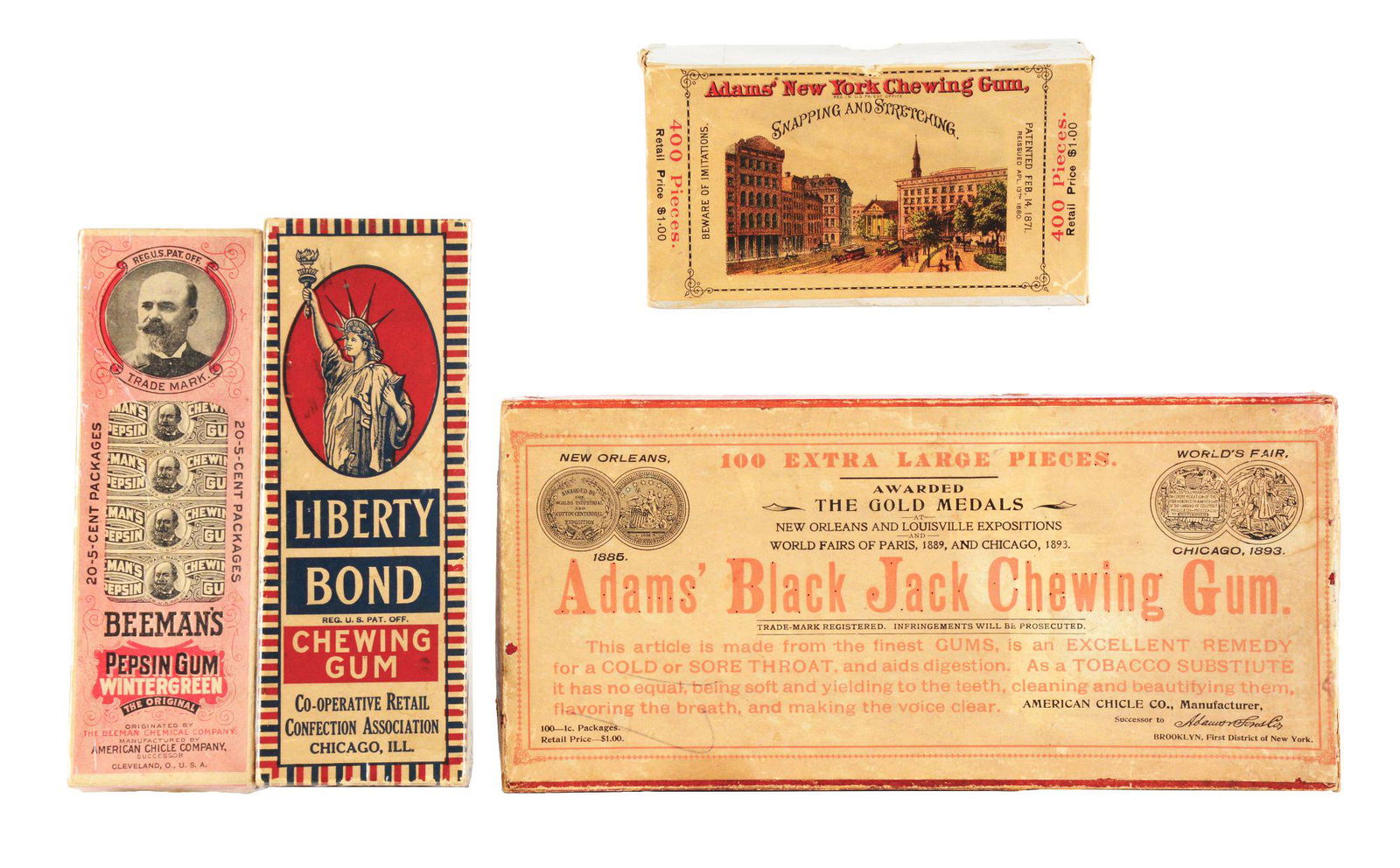 LOT OF 4: CHEWING GUM PRODUCT BOXES. (1 of 2)