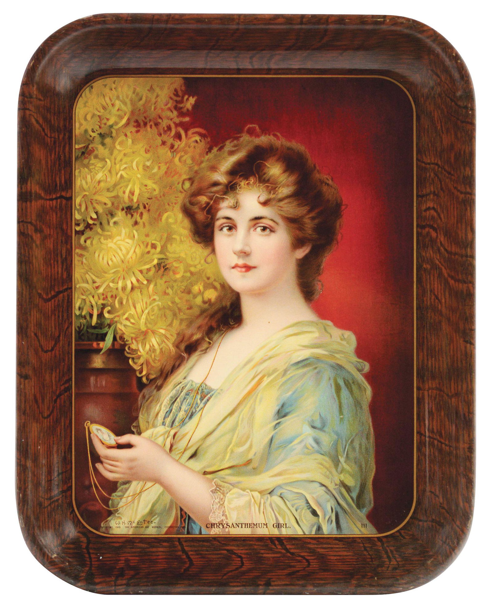 1910 CHRYSANTHEMUM GIRL TRAY. (1 of 2)