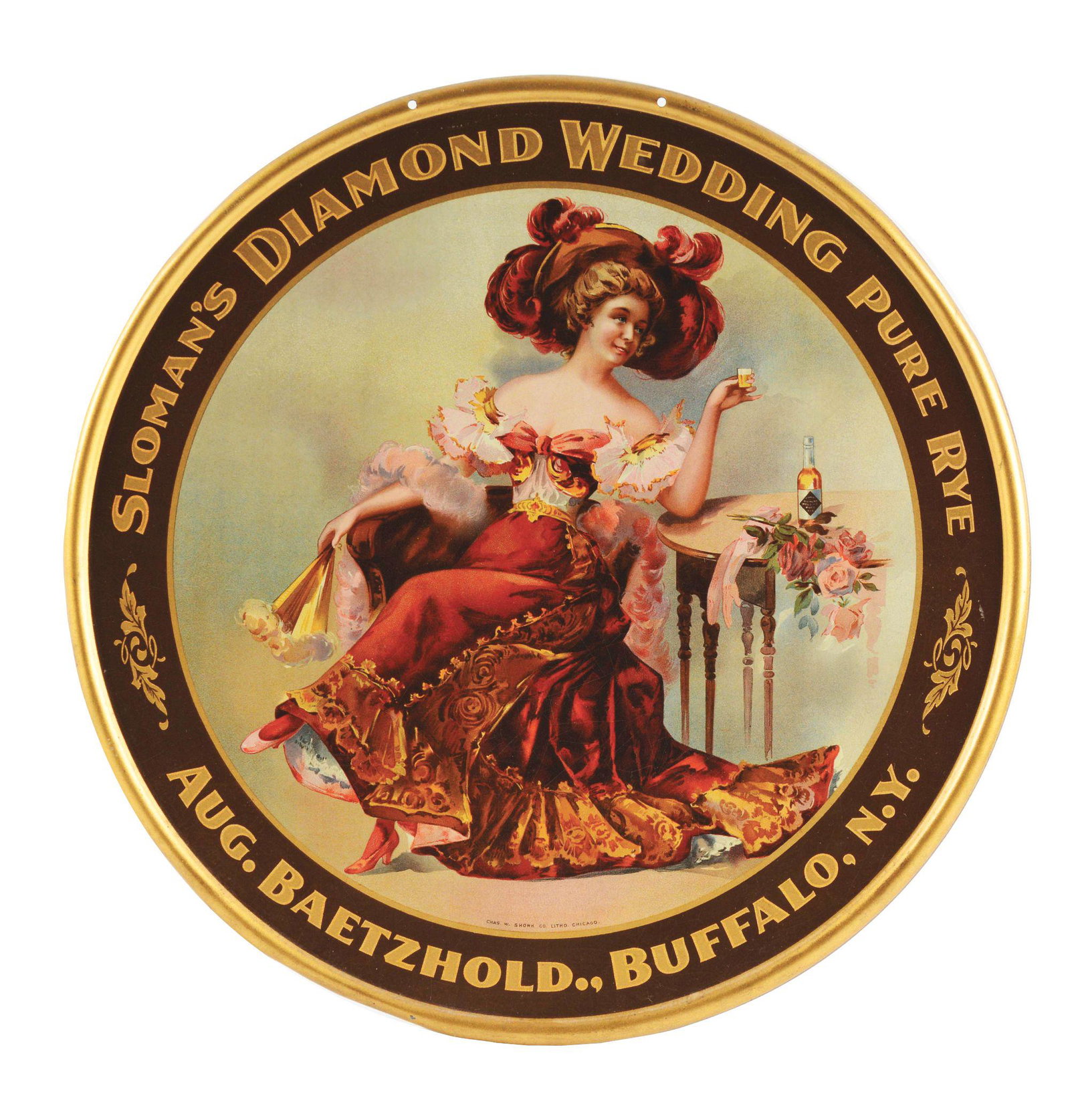 ROUND SELF-FRAMED SINGLE-SIDED TIN LITHOGRAPH FOR (1 of 2)