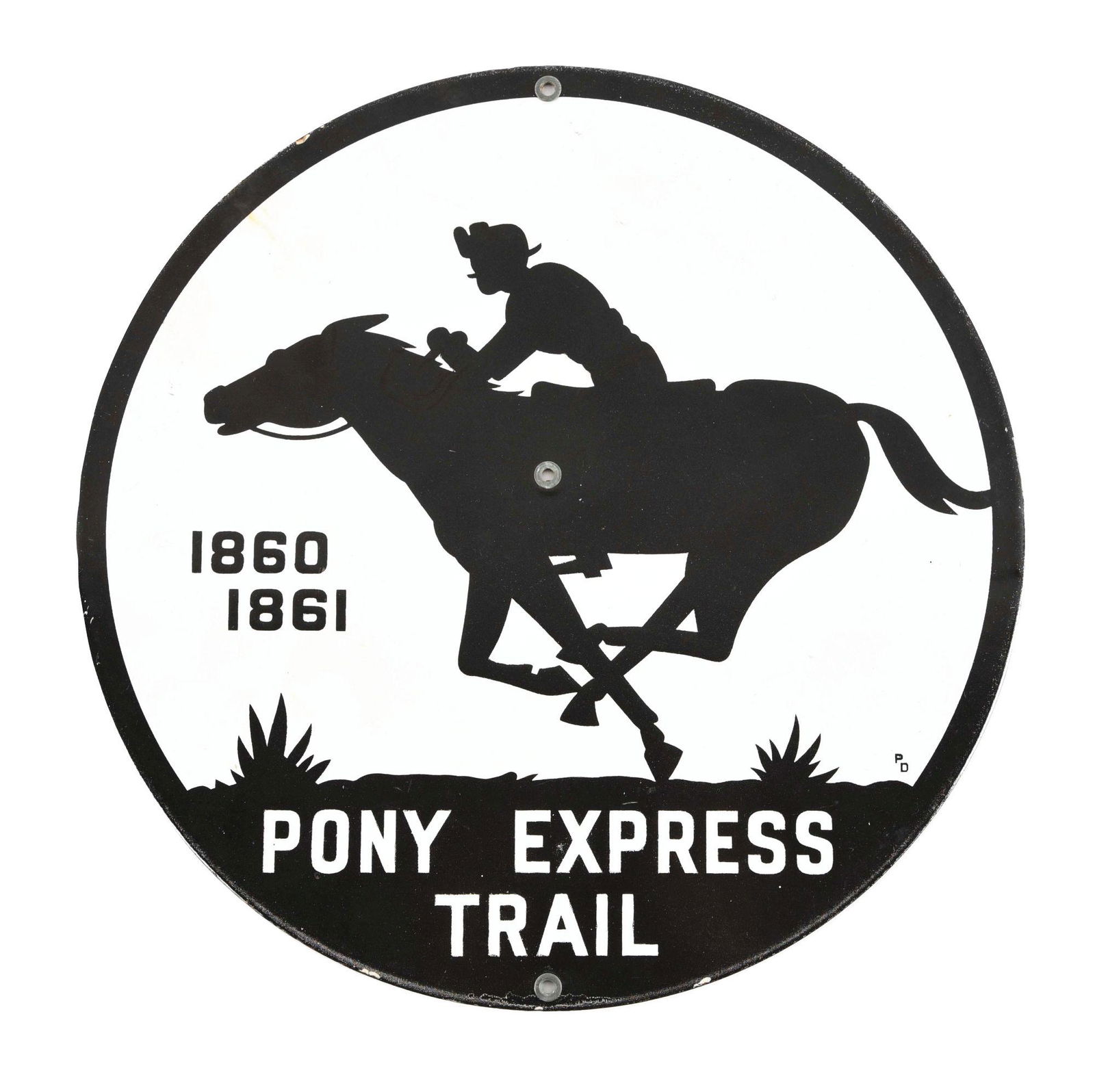 PONY EXPRESS TRAIL PORCELAIN ADVERTISING SIGN. (1 of 2)