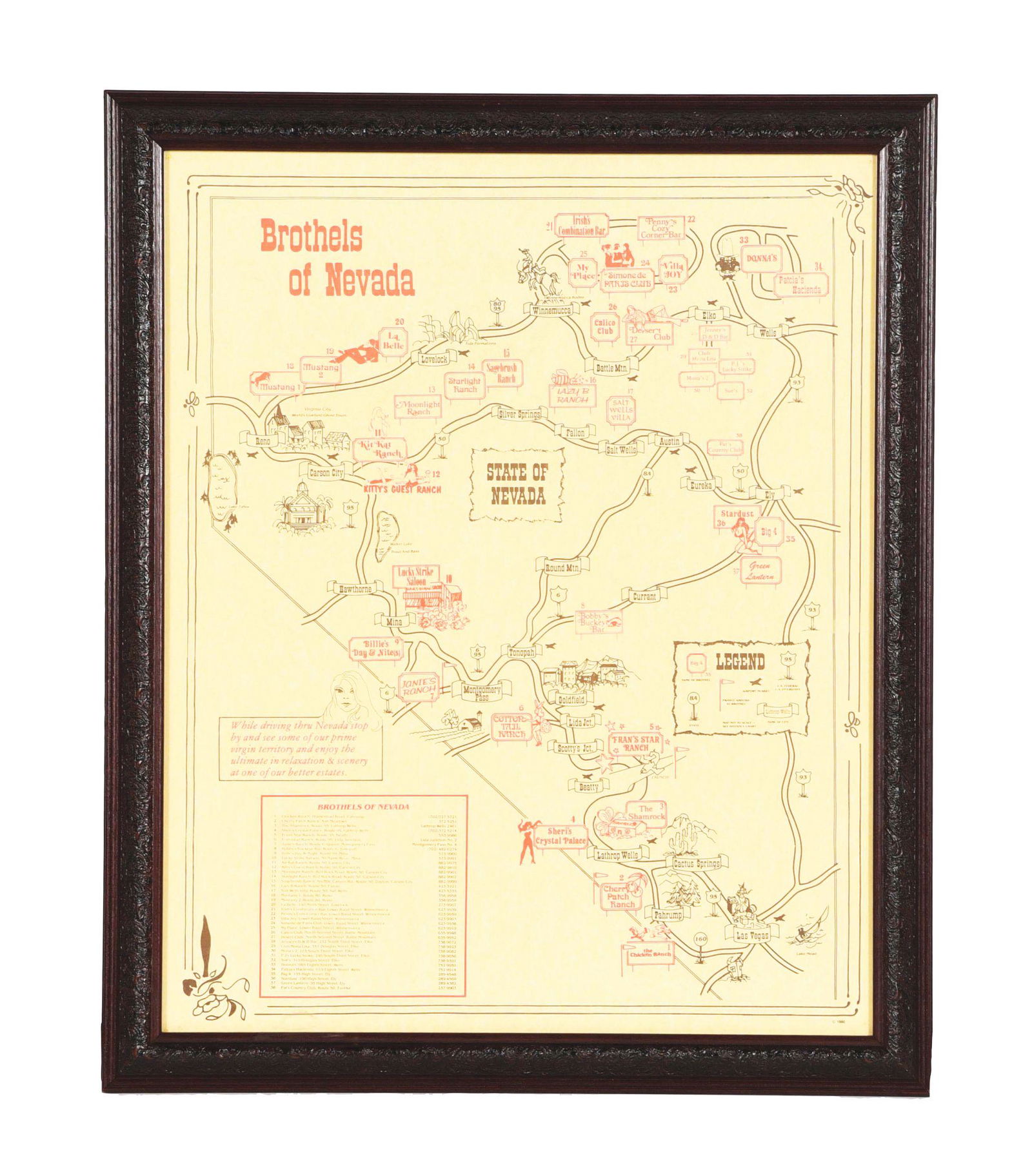 BROTHELS OF NEVADA MAP FRAMED. Jun 21, 2020 Dan Morphy Auctions in PA
