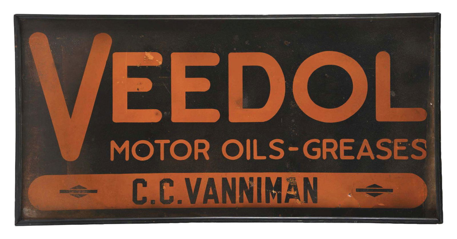 VEEDOL MOTOR OIL TIN SIGN W/ ORIGINAL WOOD FRAME. (1 of 2)